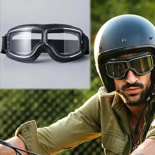 ⏰Retró motorkerékpár szemüveg—UV-védelemmel, páramentesítő funkcióval és állítható fejpánttal!🏍️🕶️