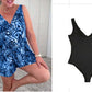 🌸Nyári akció 50% kedvezmény🌸Ujjatlan V-nyakú nyomott fürdőruha szett (laza, vékony fekete jumpsuit jellemzi)