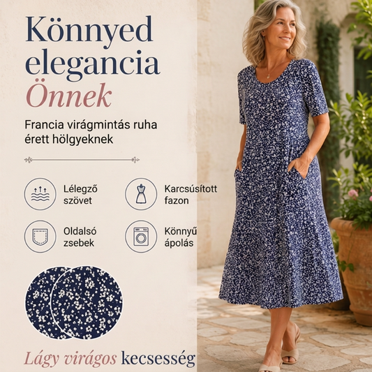 💖👗 2026 Elegáns kerek nyakú, virágos, csillagos, elegáns virágos ruha