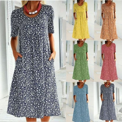 💖2026 Elegáns kerek nyakú, virágos, csillagos, elegáns virágos ruha