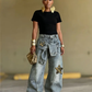 👖 Unisex baggy farmer csillagmintás foltokkal – laza, oversize szabás, puha farmeranyag és menő 90-es évekbeli stílus ✨
