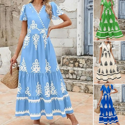 ⏳Lazulatos, bohém stílusú, V-nyakú hosszú női ruha👗