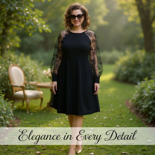 🎉 Időkorlátozott ajánlat👗 Csipkés patchwork kerek nyakú, hosszú ujjú ruha