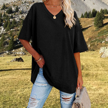 👕  Női alkalmi V-nyakú póló – puha pamutkeverék és lebegő szegély – légies mindennapi kedvenc 🍃