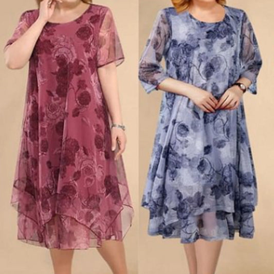 ❤️A Ruhád❤️ Női virágmintás chiffon aszimmetrikus réteges ruha