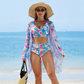 🌼 Női divatos szexi nyomtatott fürdőruha – 3 darabos szett | Bikini + pareo, strand – Utánvét 👙✨