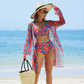 🌼 Női divatos szexi nyomtatott fürdőruha – 3 darabos szett | Bikini + pareo, strand – Utánvét 👙✨
