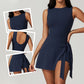 💕Női egyszínű Knot Wrap Sports Tank Romper🏃‍♀️Alkalmi sportruházat