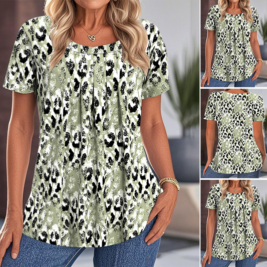 🌿✨ Női Laza Mintás Kerek Nyakú Rövid Ujjú Felső – 3 szín | S–3XL | Túlméretezett | Casual Chic