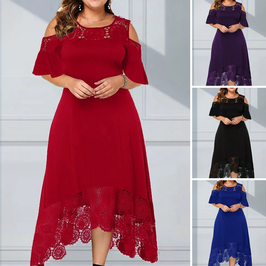 🌸✨ Noi Elegans Cold Shoulder Csipkeszegely Ruha - 4 szin | S-4XL | Romantikus | Alkalmi
