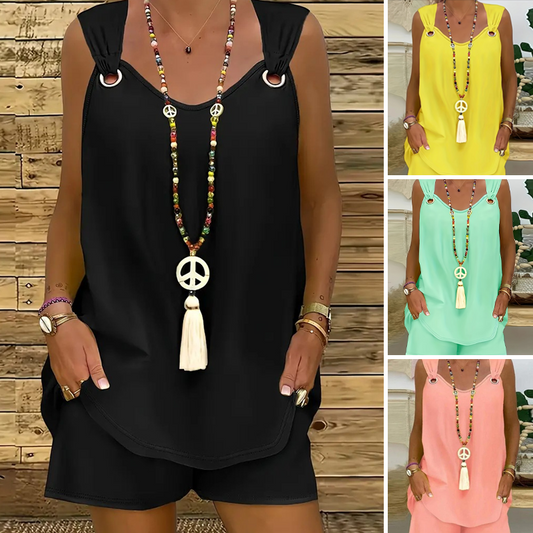 [S-4XL]💝 Kétrészes ujjatlan felső és rövidnadrág szett