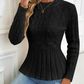Női vastag kötött kerek nyakú peplum pulóver🧶👚