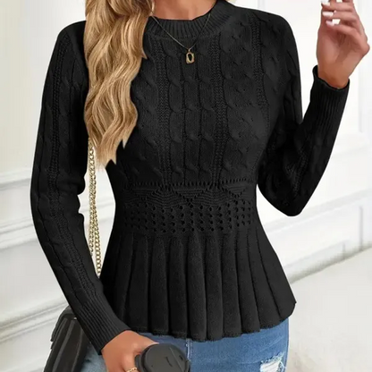 Női vastag kötött kerek nyakú peplum pulóver🧶👚
