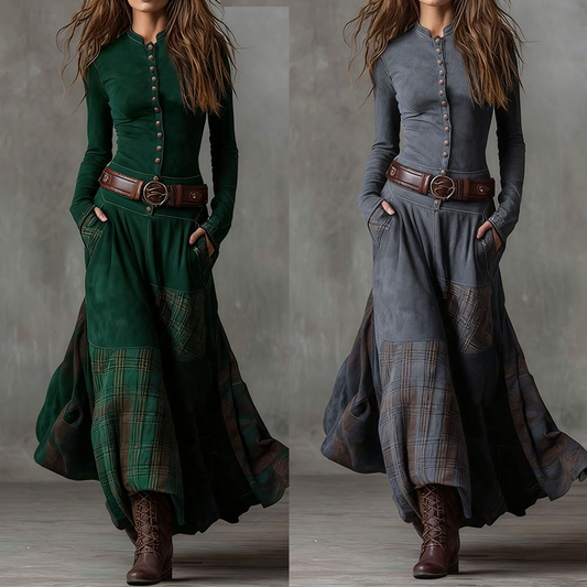 🔥Forró akciók – Vintage állógalléros, gombos swing ruha