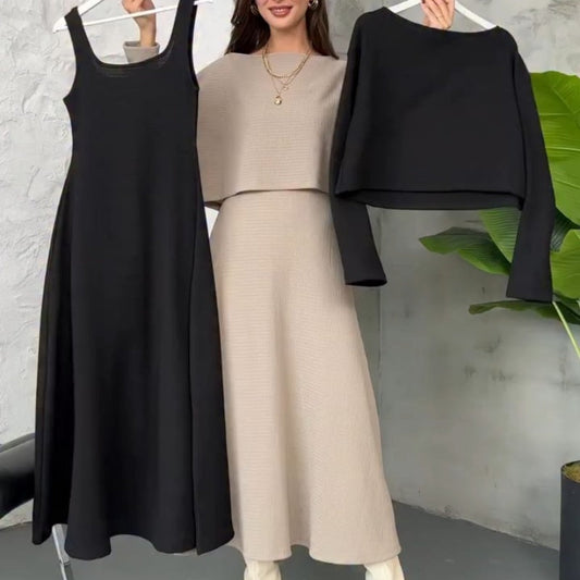 Női 2 részes kötött ruha Tank Midi ruha és rövid top