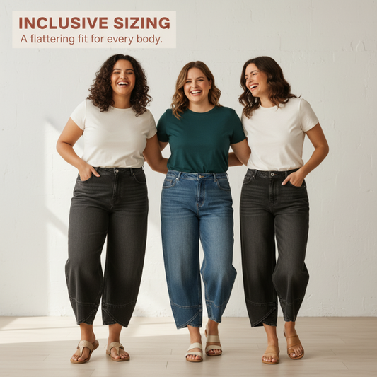 Női alkalmi, széles szárú, rövidített farmernadrág