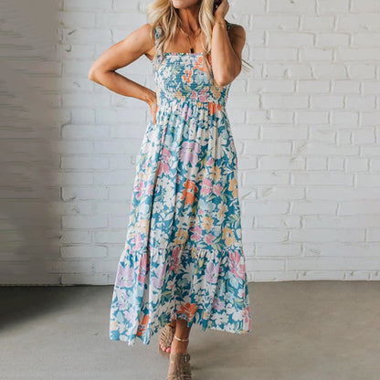 🔥 50% KEDVEZMÉNY🌺Női virágmintás pántos, lebegő ruha👗