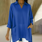 Női, zsebű, V-nyakú, galléros tunika felső