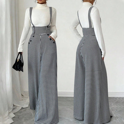 💞Női klasszikus kockás, magas derekú nadrágtartós nadrág🎉