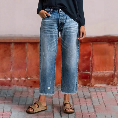 👖Újonnan érkezett 50% KEDVEZMÉNY!🥰Retro Női Farmernadrág, Cropped, Egyenes Szárú