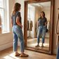👖Újonnan érkezett 50% KEDVEZMÉNY!🥰Retro Női Farmernadrág, Cropped, Egyenes Szárú