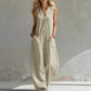 ✨【S–3XL】😍Női ujjatlan, V-nyakú, széles szárú jumpsuit🎊
