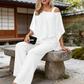 👗✨ Noi Aszimmetrikus Sifon Felso + Szeles Szaru Nadrág Szett - 5 szin | M-3XL | Elegans | Casual Chic