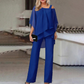 👗✨ Noi Aszimmetrikus Sifon Felso + Szeles Szaru Nadrág Szett - 5 szin | M-3XL | Elegans | Casual Chic