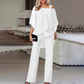 👗✨ Noi Aszimmetrikus Sifon Felso + Szeles Szaru Nadrág Szett - 5 szin | M-3XL | Elegans | Casual Chic