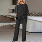 👗✨ Noi Aszimmetrikus Sifon Felso + Szeles Szaru Nadrág Szett - 5 szin | M-3XL | Elegans | Casual Chic