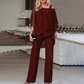 👗✨ Noi Aszimmetrikus Sifon Felso + Szeles Szaru Nadrág Szett - 5 szin | M-3XL | Elegans | Casual Chic