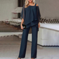 👗✨ Noi Aszimmetrikus Sifon Felso + Szeles Szaru Nadrág Szett - 5 szin | M-3XL | Elegans | Casual Chic