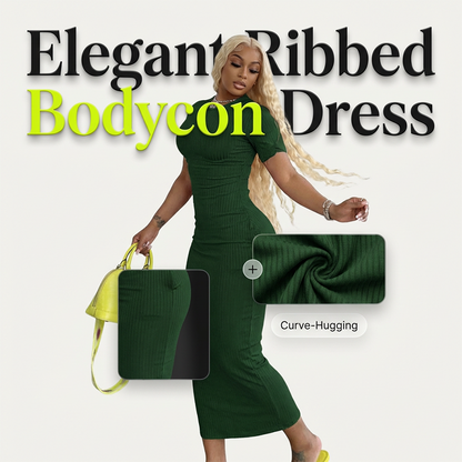 💝49% kedvezmény💝Rövid Ujjú Bordázott Bodycon Midi Ruha
