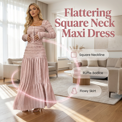 👗 40% LEÁRAZVA MOST! 💕 Előnyös négyzetes nyakú maxi ruha