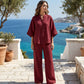 👚 Női állógalléros felső és bő nadrág szett – mindennapi elegancia, laza stílus és egész napos kényelem 🌿
