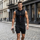 🏃  Férfi ujjatlan kapucnis pulóver és rövidnadrág szett – sportos és laza fazon – lélegző és gyorsan száradó 🏋️‍♂️