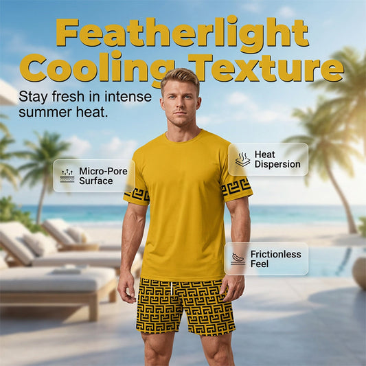 💛Férfi sárga edzőruha grafikus nyomattal, rövid ujjú