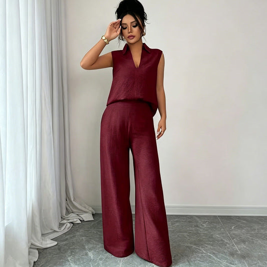 👔 Női ujjatlan felső és nadrág szett – Elegáns, széles szárú ✨
