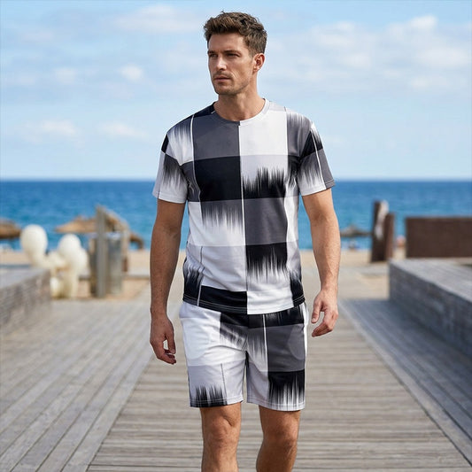 ⏰🔥👕🩳 Set med T-shirt och shorts för män med abstrakt tryck – snyggt, bekvämt och perfekt för sommaren ✨☀️