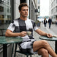 ⏰🔥👕🩳 Set med T-shirt och shorts för män med abstrakt tryck – snyggt, bekvämt och perfekt för sommaren ✨☀️