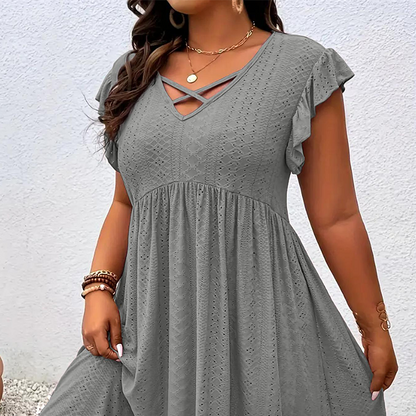 👗  V-nyakú, fodros női ruha – Elegáns, testre szabott és sokoldalú – Tökéletes az irodába, brunchokra vagy romantikus randevúkra – divatos és nőies 🌸