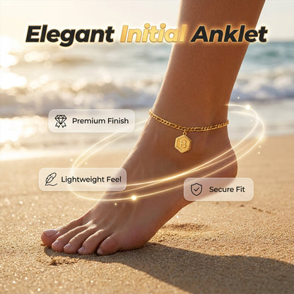 ✨ Aranybetűs és fügés lánc – személyre szabott betűvel, elszíneződésnek ellenálló és állítható hosszúságú – tökéletes nyári viselethez vagy ajándéknak 👣