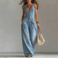 Női farmer overall – ujjatlan, V-nyakú, széles szárú | Sky Blue / Dark Blue / Black