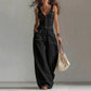Női farmer overall – ujjatlan, V-nyakú, széles szárú | Sky Blue / Dark Blue / Black