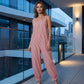 Női, csíkos, vékony pántos, szabadidős jumpsuit