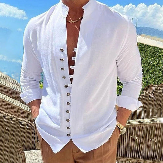 👕 Férfi nyári strandpóló, gombos, lenből – Légáteresztő és könnyű – Laza szabású, tökéletes tengerparti nyaralásokhoz vagy napsütéses, laza napokhoz ☀️