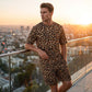 🐆 Férfi leopárdmintás szett – rövid ujjú felső és rövidnadrág, 3D-nyomtatás 🧊