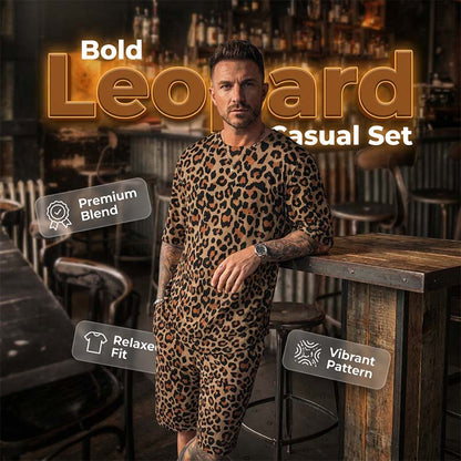 🐆 Férfi leopárdmintás szett – rövid ujjú felső és rövidnadrág, 3D-nyomtatás 🧊