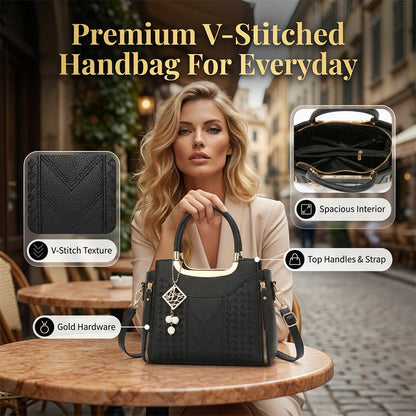 🥳Új érkezés 50% kedvezménnyel👜Női V-varrású táska – arany színű fém alkatrészek, több rekeszes, felső fogantyúval 🌸