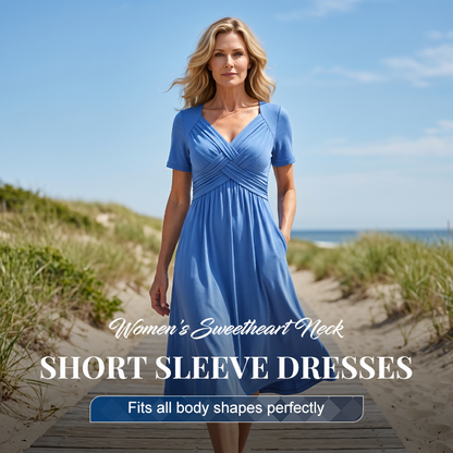 👗 Női V-nyakú, Rövid Ujjú, Hosszú Ruha 🌸 Elegáns, Esésében Szabadon Folyó, Kényelmes Anyag Mindennapi Kifinomultság